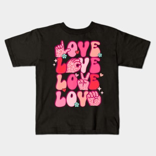 Groovy Sign Language Valentines Day Love Kids T-Shirt